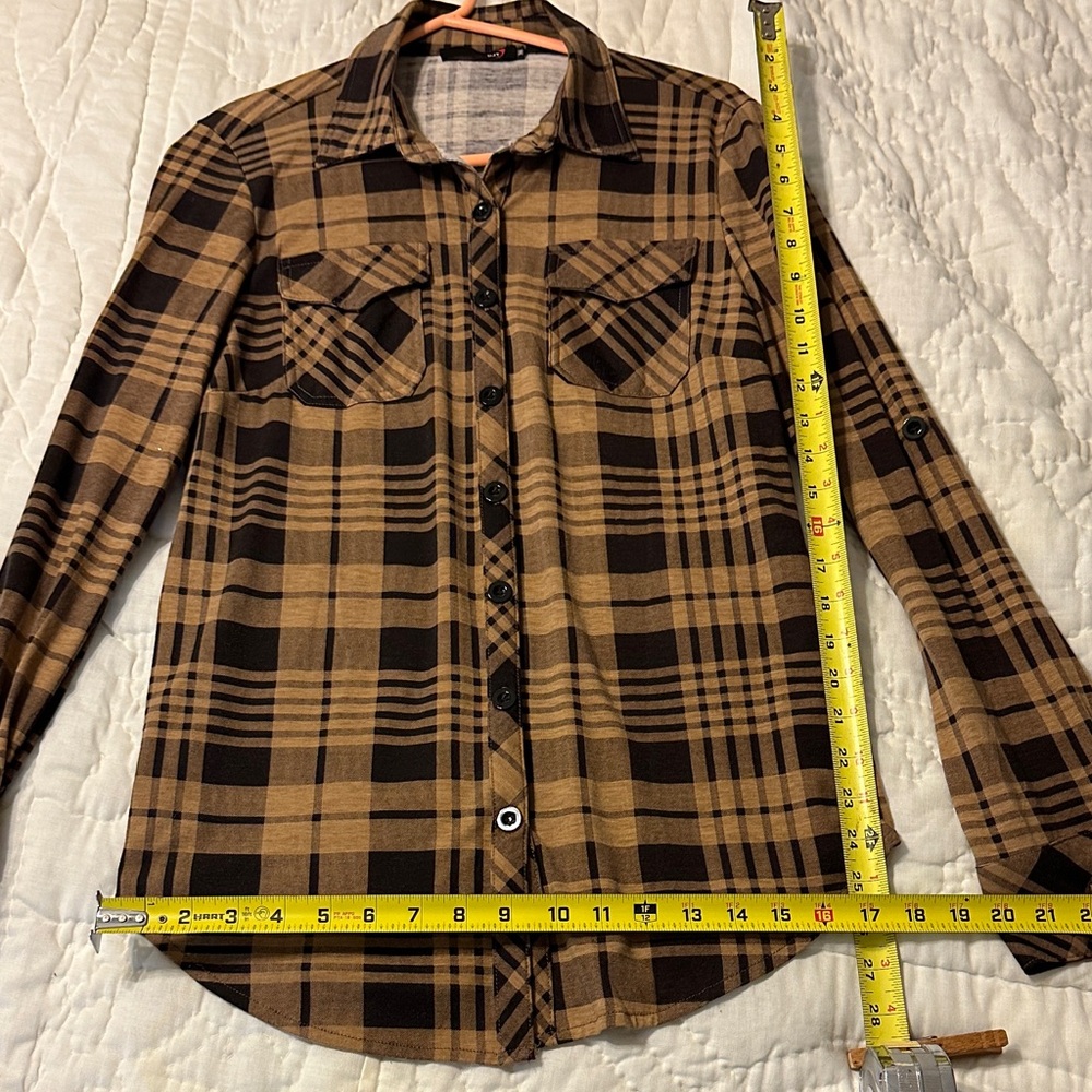 Plaid Flannel Blouse - Brown and Black